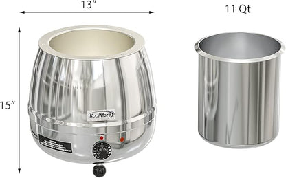 KoolMore Commercial Soup Kettle Warmer with Hinged Lid and Removable Stainless-Steel Pot Insert for Buffet, Restaurant, Party, Event, and Catering, Large 2.5 Gallon, Electric [Silver] (SK-SS-3G)