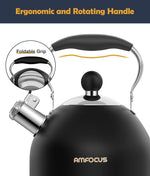 Load image into Gallery viewer, Tea Kettle, 2 Quart Stainless Steel Whistling Tea Kettle, Stovetop Whistling Teakettle Tea Pots for Stove Top with Ergonomic Folding Handle, Small Teapot, Water boiler for Tea, Coffee (Black)