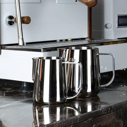 watchget Milk Frothing Pitcher 250ml/8oz Stainless Steel Espresso Steaming Pitcher Milk Coffee Cappuccino Latte Art Barista Steam Jug Espresso Frother Cup, Silver