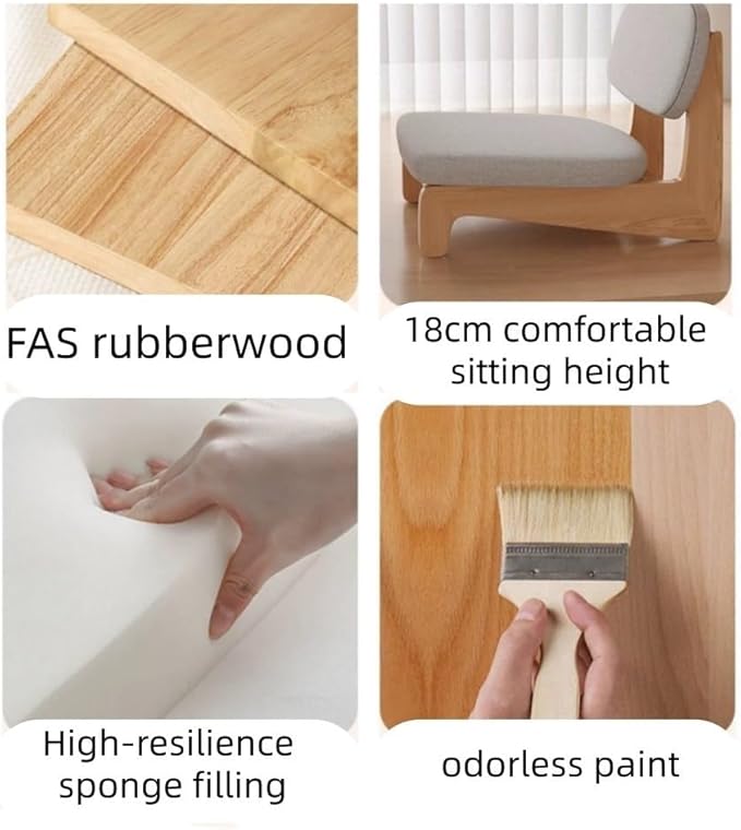 Vintage Tatami Chairs, Meditation Chair with Back Support, Floor Chairs with Cushion, Accent Meditation Floor Seat for Bay Window, Living Room, Bedroom