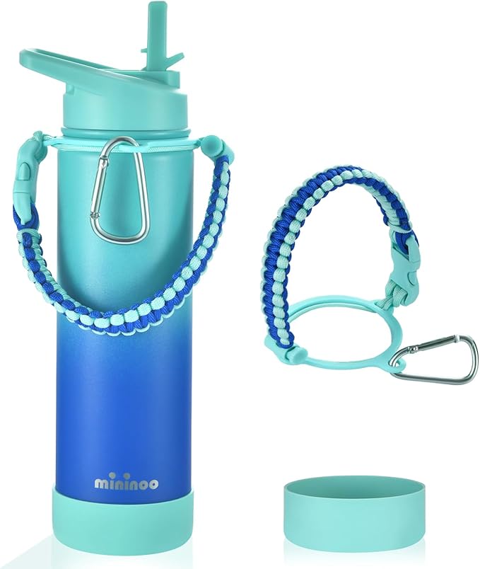 mininoo Insulated Stainless Steel Water Bottle with Straw and Lid for Sports, 24 oz, Pacific Dream