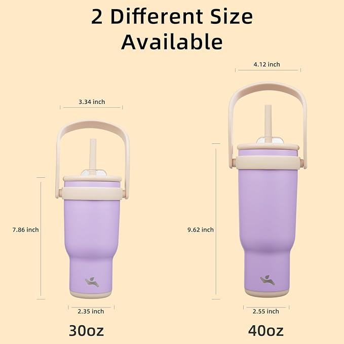 40 oz Tumbler with Side Handle, Insulated Water Bottle with Straw and 2 in 1 Lid, Stainless Steel Cup Travel Coffee Mug for Sports Office Gym,Purple