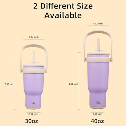40 oz Tumbler with Side Handle, Insulated Water Bottle with Straw and 2 in 1 Lid, Stainless Steel Cup Travel Coffee Mug for Sports Office Gym,Purple