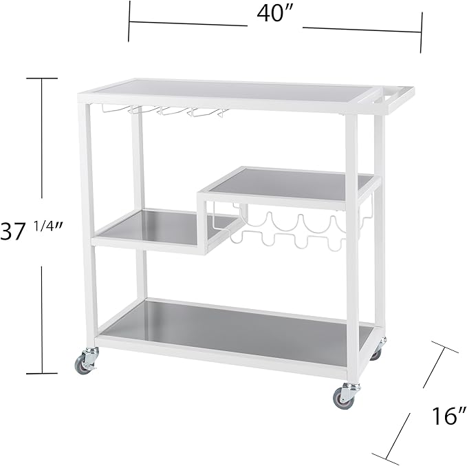 Holly & Martin Zephs Bar Cart White - Stylish Bar Cart for Home - Utility Carts with Wheels