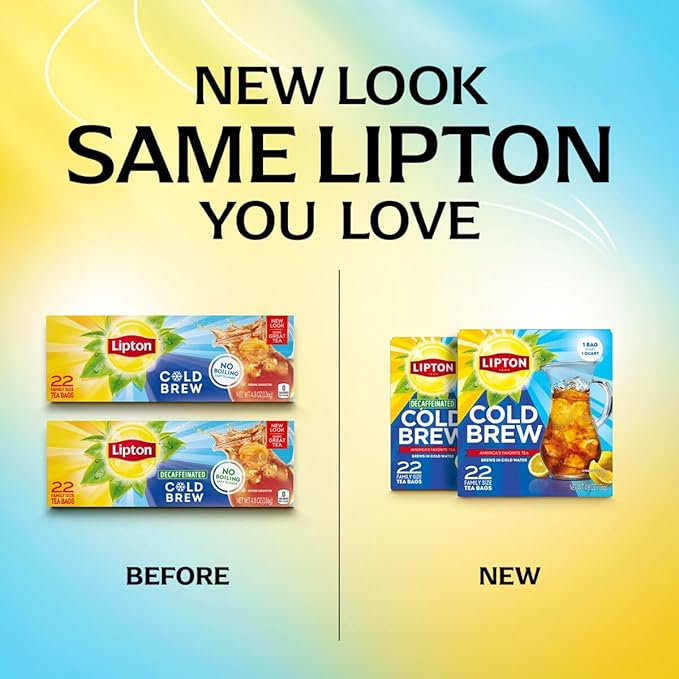 Lipton Cold Brew Iced Tea Bags, Family Size Iced Tea Bags, 132 Total Bags (22ct - Pack of 6)