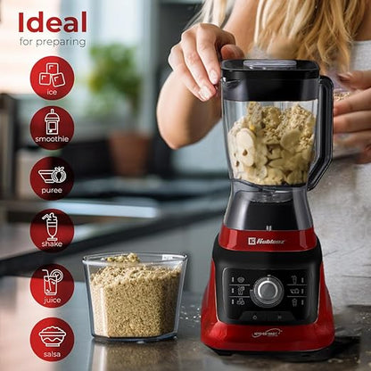 Koblenz Bob Blender, Countertop with Reversible motor, Speed Knob and 6 Functions, 1400-watt Motor, 68 oz. Capacity, Super Silent Operation, Includes 1 To-Go Cup and Tamper, Black/Red, LKM-9608