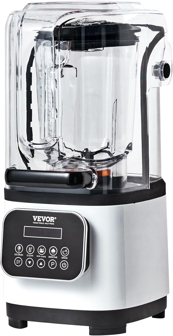VEVOR Commercial Countertop Blenders with Shield,68 oz Jar Blender Combo, Stainless Steel 9 Speed & 5 Functions, for Shakes, Smoothies, Peree, and Crush Ice, White