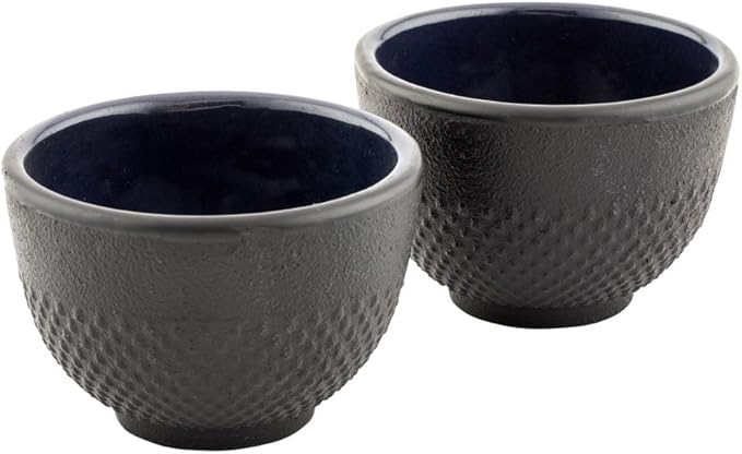 Restaurantware-Tetsubin 5 Ounce Cast Iron Tea Cups, Set Of 2 Hobnail Black Cups - Enamel Coated Interior, Durable, Black Cast Iron Asian Tea Cup, For Homes or Restaurants, Corrosion-Resistant