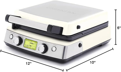 GreenPan Elite 4-Square Belgian & Classic Waffle Maker,Healthy Ceramic Nonstick Dishwasher Safe Plates, Adjustable Shade/Crunch Control, Wont Overflow, Easy Cleanup Breakfast, PFAS-Free, White