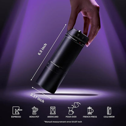 MAVO Manual Coffee Grinder, Phantox Pro Burr Coffee Grinder, Professional 45mm Stainless Steel Grinding Core, Capacity 30g, 120 Clicks Adjustment, Hand Coffee Grinder for Espresso, Pour Over, Black