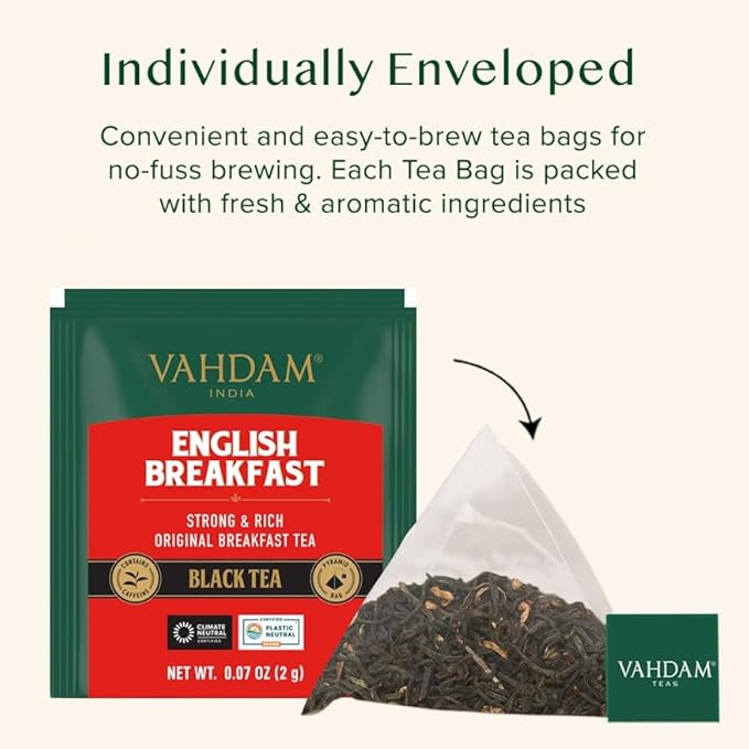 VAHDAM, English Breakfast Black Tea Bags (30 Count) High Caffeine | Strong, Robust & Flavoury | Individually Wrapped Pyramid Tea Bags | Full Bodied Black Tea Leaves