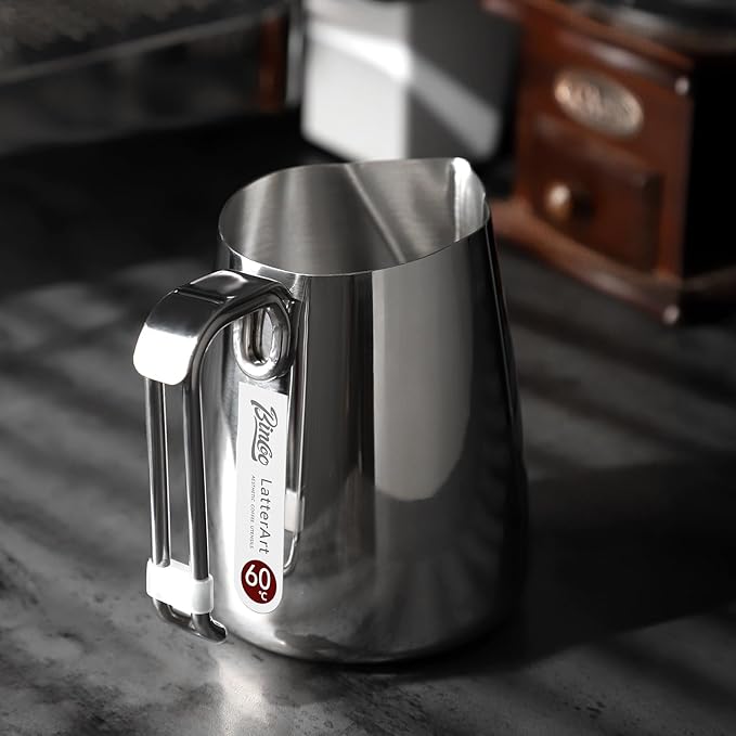 Bincoo Espresso Milk Frothing Pitcher Stainless Steel 20oz/600ML Coffee Milk Frother Cup-Milk Frothing Pitcher with Measurement Lines,Ergonomic Handle for Latte Art & Cappuccin(Steel)