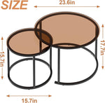 Load image into Gallery viewer, aboxoo Nesting Coffee Table Set of 2, Small Round Glass Nesting Tables for Living Room Bedroom, Accent Tea Table with Metal Frame Modern Industrial Simple