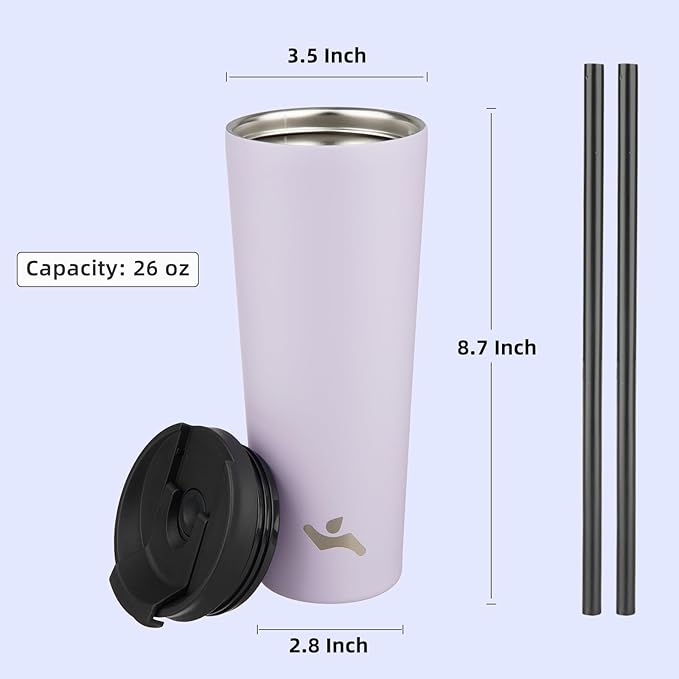 26 OZ Insulated Tumbler with Lid and 2 Straws Stainless Steel Water Bottle Vacuum Travel Mug Coffee Cup,Blue