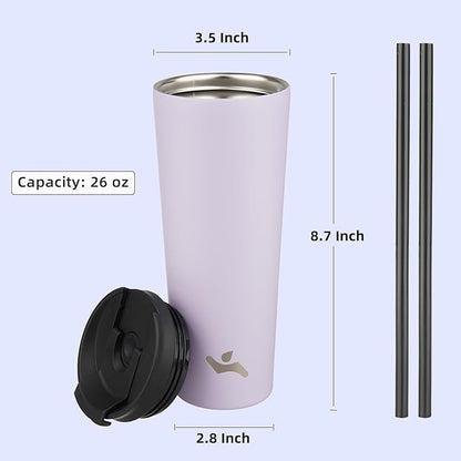 26 OZ Insulated Tumbler with Lid and 2 Straws Stainless Steel Water Bottle Vacuum Travel Mug Coffee Cup,Blue