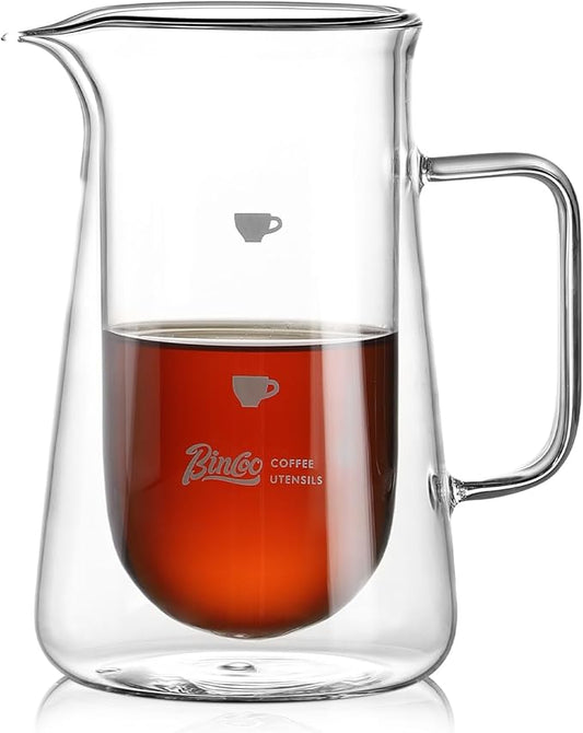 Double Wall Glass Coffee Carafe - 400ML/14oz Small Coffee Decanter Coffee Server for Pour Over, Coffee Pot, Borosilicate Glass For Coffee, Tea, Whiskey, Cocktails & All Beverages