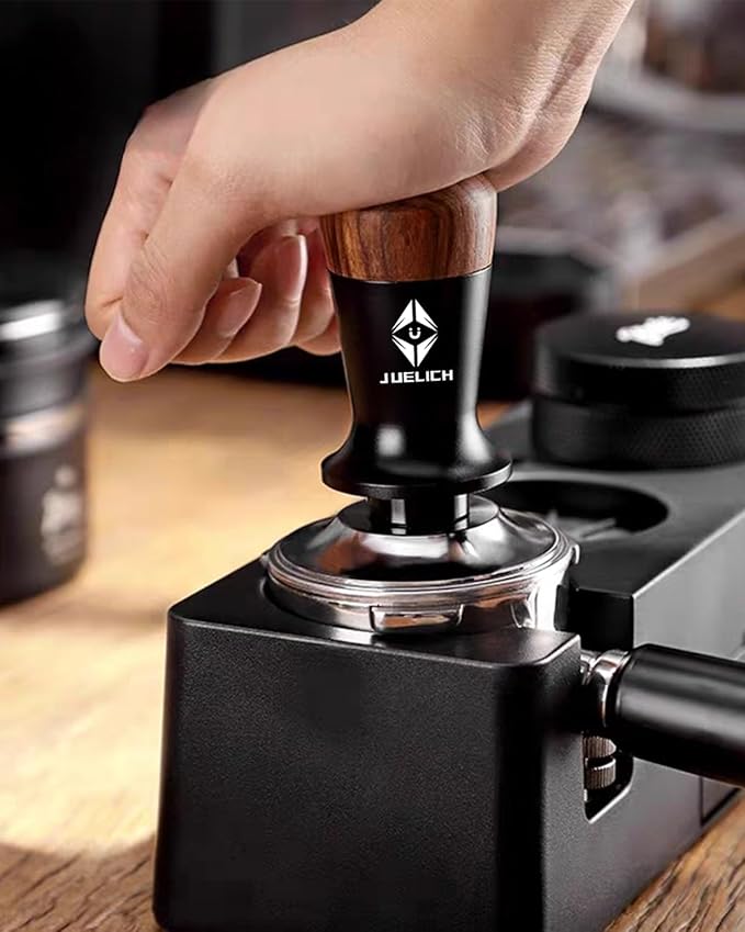 58mm Coffee Tamper with Wooden Handle –Spring Loaded Espresso Tamper, 53mm Stainless Steel Coffee Distributor, Classic Series Barista Hand Tool (58mm)