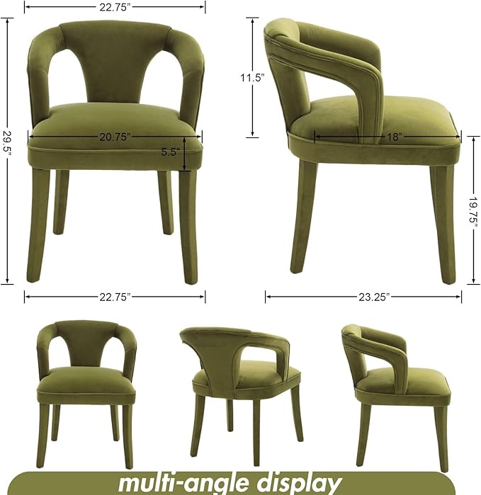 Olive-Green Velvet Dining Chairs Set of 4, Modern Upholstered Solid Wood Kitchen Chairs for Dining Room/Living Room/Restaurant