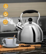 Load image into Gallery viewer, Tea Kettle, 2 Quart Stainless Steel Whistling Tea Kettle, Stovetop Whistling Teakettle Tea Pots for Stove Top with Ergonomic Folding Handle, Small Teapot, Water boiler for Tea, Coffee (Silver)