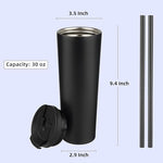 Load image into Gallery viewer, 30 OZ Insulated Tumbler with Lid and 2 Straws Stainless Steel Water Bottle Vacuum Travel Mug Coffee Cup,Black