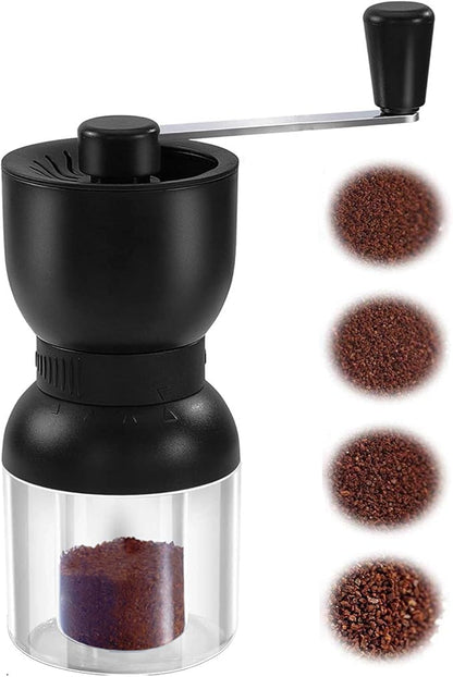 LHS Manual Coffee Grinder with Ceramic Burrs, Hand Coffee Bean Grinder with 2 Containers Adjustable Coarseness for Home, Office and Travelling