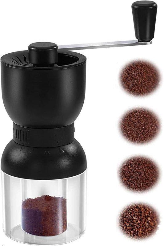 LHS Manual Coffee Grinder with Ceramic Burrs, Hand Coffee Bean Grinder with 2 Containers Adjustable Coarseness for Home, Office and Travelling
