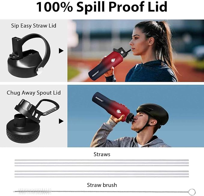 SENDESTAR 32oz Water Bottle Wide Mouth Stainless Steel Vacuum Insulated Double Wall with 2 Straw Lids Fit in Any Car Cup Holder