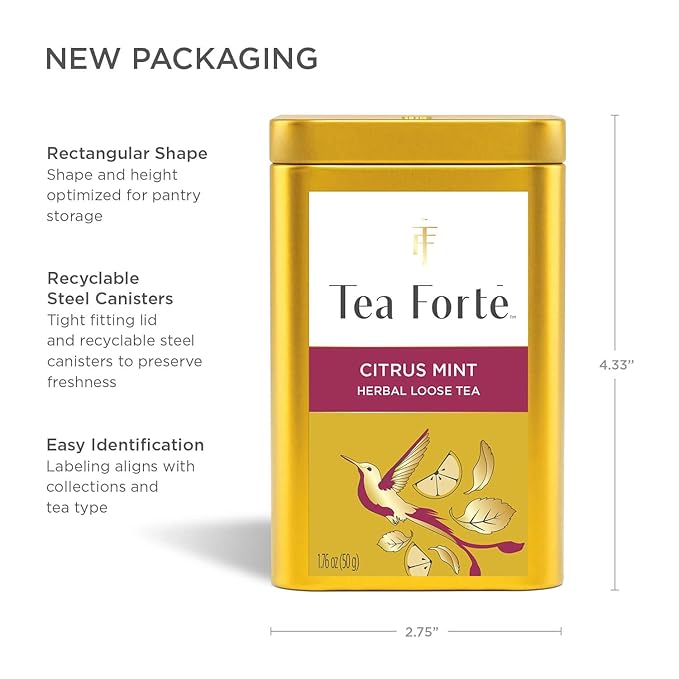 Tea Forte Citrus Mint Premium Loose Leaf Caffeine-Free Herbal Tea Blend Canister, Makes 35-50 Cups