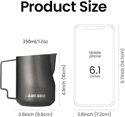 MHW-3BOMBER Milk Frothing Pitcher 12oz/350ml Milk Frother Cup Espresso Steaming Pitcher Stainless Steel Milk Frother Cup Barista Latte Art Round Spout Milk Jug White P6013W-OS