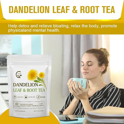 Organic Dandelion Leaf & Root Tea, Supports Kidney Function and Healthy Digestion, Caffeine Free, 40 Tea Bags