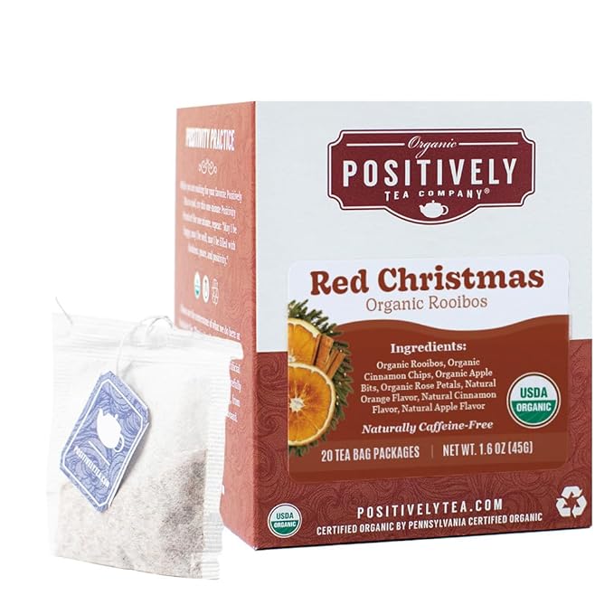 Organic Positively Tea Company, Red Christmas Rooibos Tea Bags, 20 Count