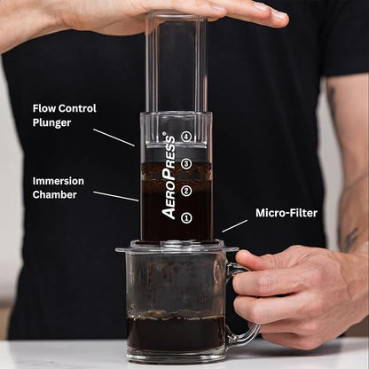 AeroPress Clear Coffee Maker and Carafe Bundle, French Press Coffee Maker, Premium Coffee Press for Smooth Coffee Without Grit or Bitterness, Small Portable, Ideal for Camping & Travel