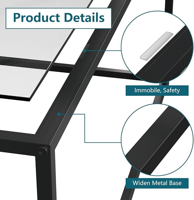 Glass Coffee Table Modern Center Table,Minimalist Coffee Table for Living Room,Tempered Glass-top with Sturdy Metal Frame, Easy Assembly,Black