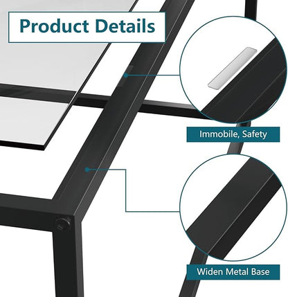 Glass Coffee Table Modern Center Table,Minimalist Coffee Table for Living Room,Tempered Glass-top with Sturdy Metal Frame, Easy Assembly,Black