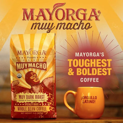 Mayorga Intense Dark Roast Coffee, 5 lb bag - Muy Macho Blend, the World's Strongest Organic Coffee - 100% Arabica Whole Coffee Beans - Bold Flavor - Specialty Grade, Non-GMO, Direct Trade
