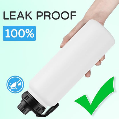 DOMICARE 40 oz Insulated Water Bottle, Vacuum Insulated Stainless Steel Sports Water Bottle with Straw Lid & Spout Lid, Leakproof, Reusable - Travel, Camping, Bike, White