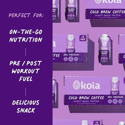Koia Plant Based Protein Shake, Cold Brew Coffee, 20g Protein, 3g Sugar, 6g Prebiotic Fiber, 21 Vitamins & Minerals, Meal Replacement Drinks, Dairy-Free, Gluten-Free, Non-GMO, 11 Fl Oz (Pack of 12)