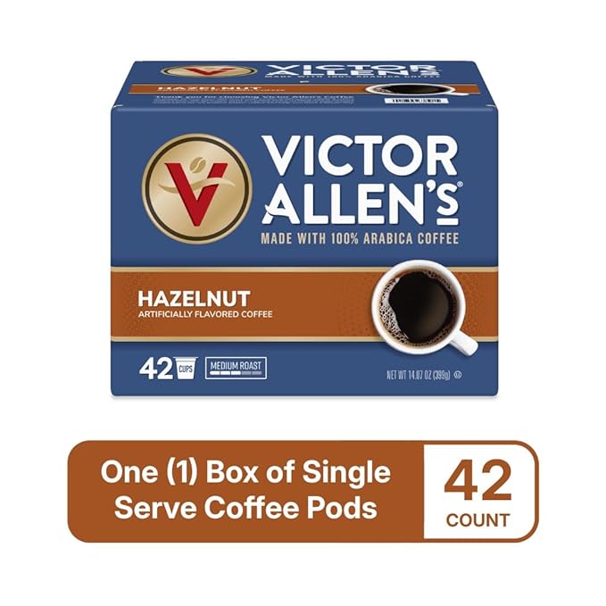 Victor Allen's Coffee Hazelnut Flavored, Medium Roast, 42 Count, Single Serve Coffee Pods for Keurig K-Cup Brewers