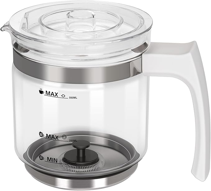Milk Frother Kettle, 16.9 OZ Separable Coffee Frother Carafe Glass Kettle Easy to Clean and Pour, Dishwasher Safe, Detachable Milk Frother Accessories