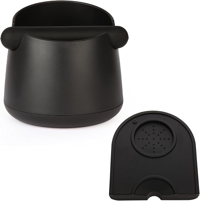 Knock Box Large Capacity Design Espresso Knock Box Tamping Mat Espresso Machine Accessories Set of 2 with Removable Knock Bar and Anti-Slip Base for Home Office Barista Tools for Bar Shop