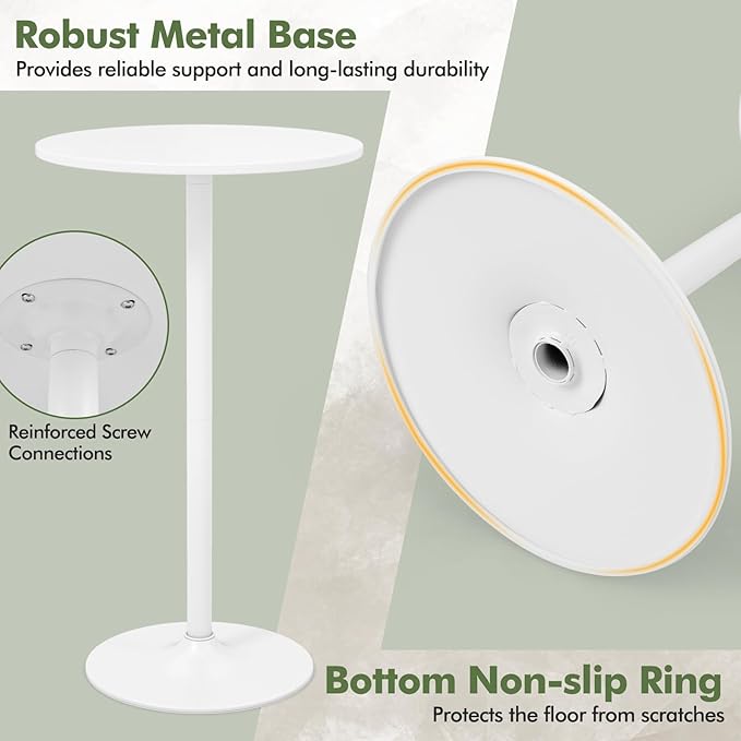 COSTWAY Round Bistro Table Set of 4, Height Adjustable Bar Height Cocktail Table, High Top Pub Table Snack Table with Heavy-Duty Metal Base for Home Bar, Dining Room, Restaurant, White