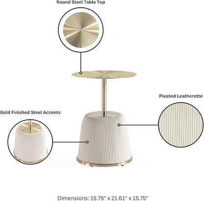 Manhattan Comfort Modern Anderson Coffee Table, 1.0 & 2.0 End Table, Upholstered in Cream Leatherette with Ceramic Faux Tabletop and Gold Metal Tabletop- Set of 3