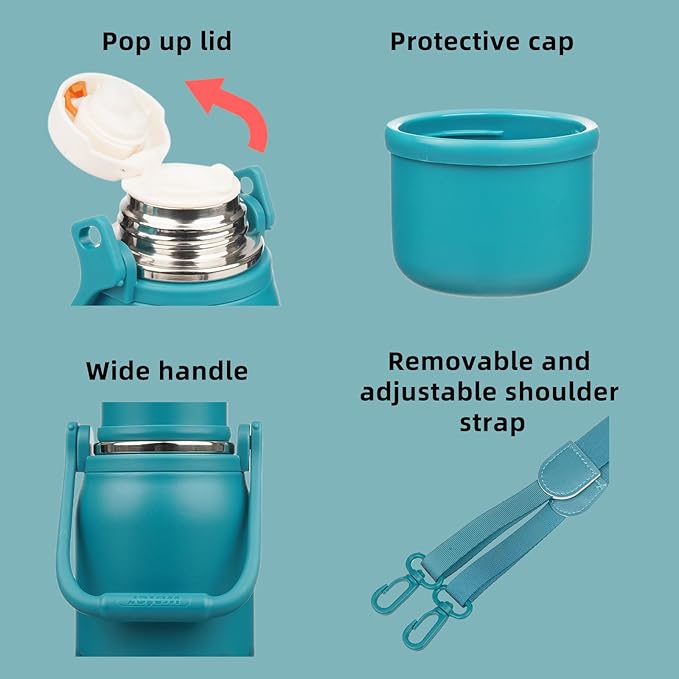 BJPKPK Insulated Water Bottle 40oz Stainless Steel Water Bottles with Handle and Cup Lid Vacuum Insulated Metal Thermal Flask for Traveling,Laguna