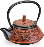 Load image into Gallery viewer, IBILI 40 Oz India Red Floral Cast Iron Teapot | Made in Spain | Stainless Steel Infuser, Enameled Interior, Stovetop &amp; Induction Compatible, Japanese Kettle for Loose Leaf Tea, Tetsubin Design, Red