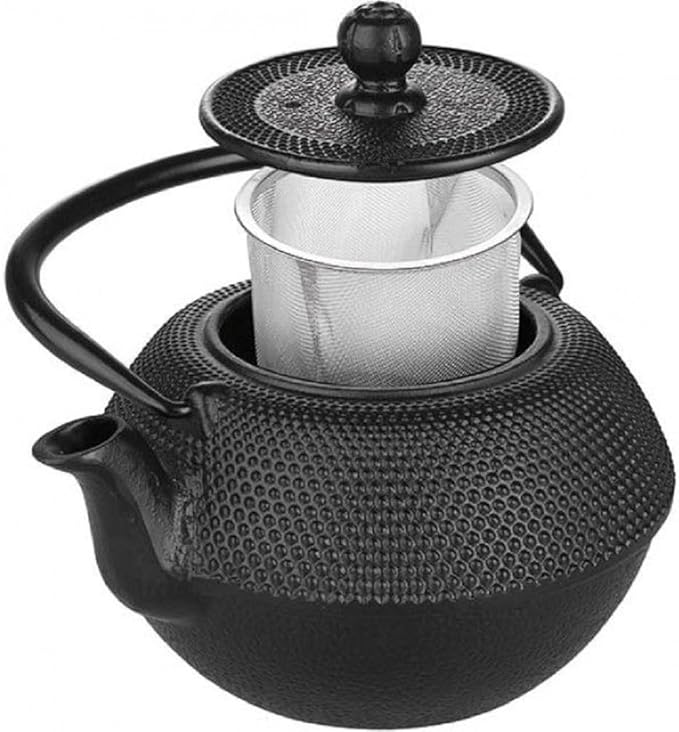 IBILI 40 Oz Cast Iron Teapot with Infuser | Made in Spain | Hammered Texture, Enameled Interior, Stovetop & Induction Compatible, Japanese Kettle for Loose Leaf Tea, Tetsubin Design, Black