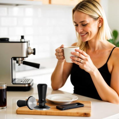 58mm Espresso Tamper, Professional Barista Coffee Tamper, Heavy-Duty Stainless-Steel Flat Base, Ergonomic Handle, Compatible with 58mm Portafilter, Coffee Accessory for Espresso lovers