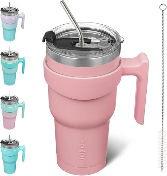 BJPKPK Tumbler With Handle 30 oz Tumbler With Lid And Straw Reusable Stainless Steel Travel Mug Insulated Coffee Cups,Light Pink