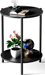 Load image into Gallery viewer, Round Side Table, 2-Tier Circle End Tables with Storage Wood Rustic Small End Tables Farmhouse Side Table for Living Room Bedroom Balcony Small Spaces