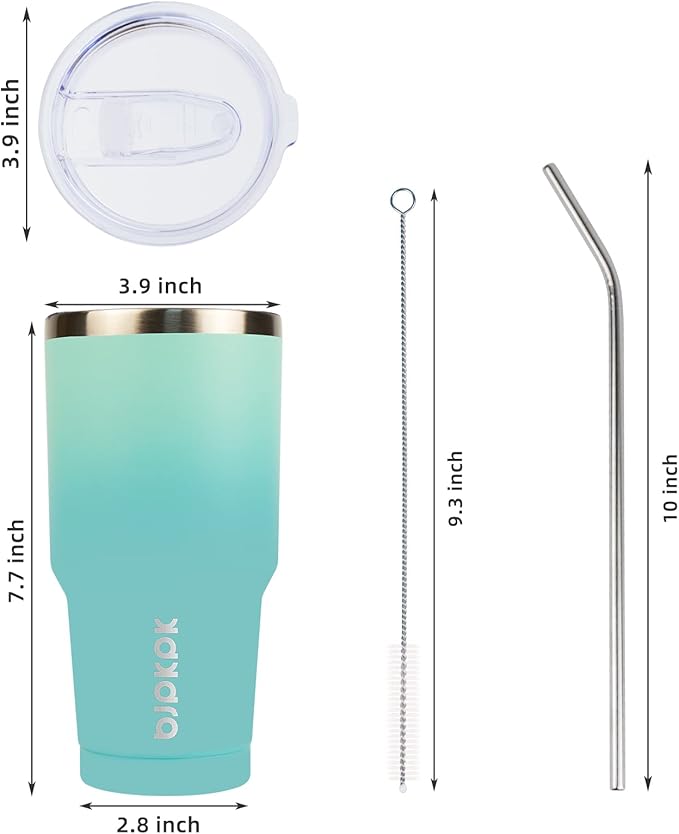 BJPKPK 30oz Stainless Steel Tumbler Color Block Insulated Tumblers Cup with Lid and Straw, Double Walled Travel Coffee Mug,Mint