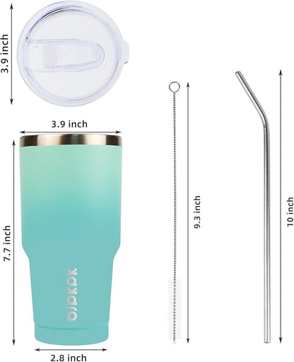 BJPKPK 30oz Stainless Steel Tumbler Color Block Insulated Tumblers Cup with Lid and Straw, Double Walled Travel Coffee Mug,Mint